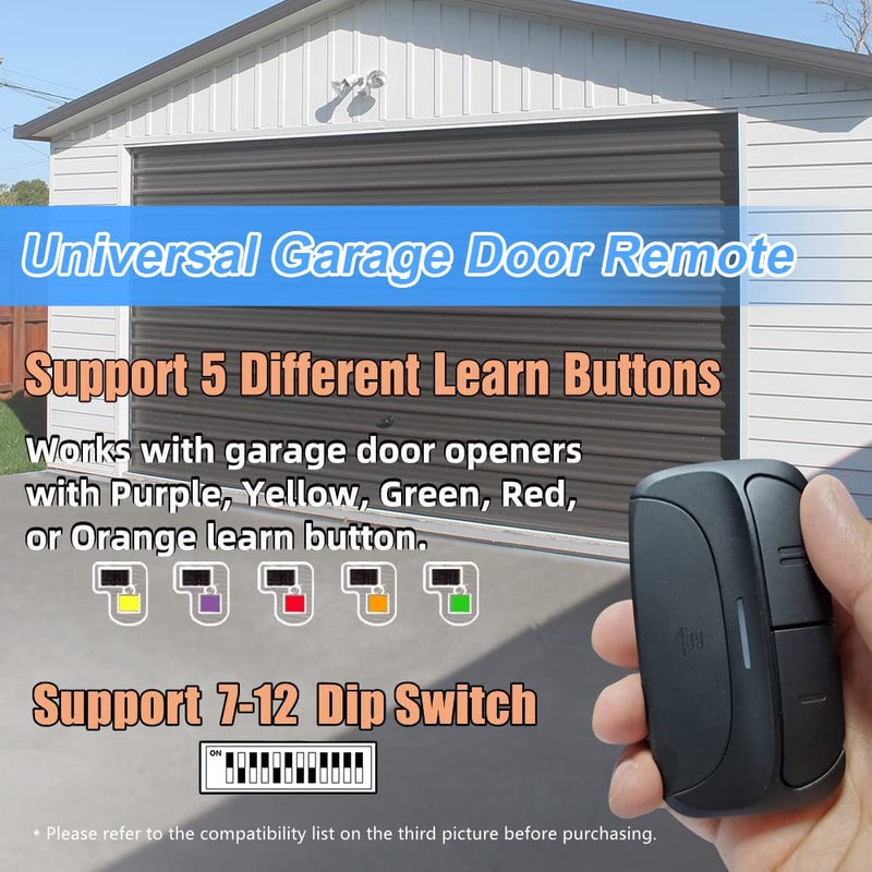 X X-HOUSE Universal Garage Door Remote Compatible for LiftMaster,Chamberlain,Linear,Stanley,Wayne Dalton,Craftsman and More Garage/Gate Door Opener has Learn Button or DIP Switch on Opener - Image 2